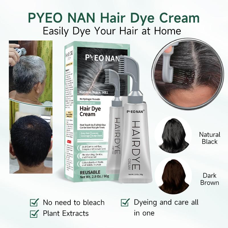 PYEONAN  Unisex Hair Dye Professional Comb  Natural Plant Extract  Without Bleaching, Instant 2 in 1 +Grey Hair Coverage and Haircare ,Grey Hair Turn to Black Color or  Drak Brown -Herbal Ingredients Hair Color 2.8Oz.  80g