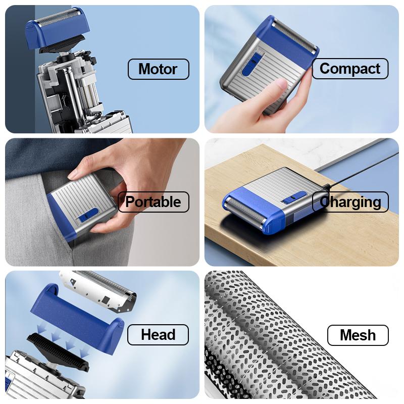 2024 Suttik New Dual Mesh Reciprocating Razor Men's Portable Car Beard Razor USB Rechargeable Razor