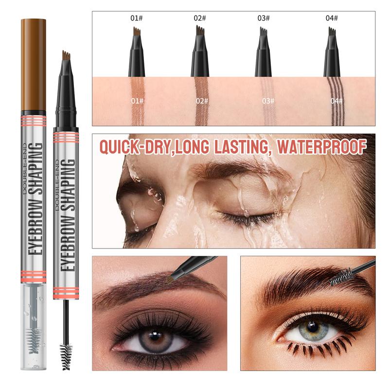 Eyebrow Pencil, Hair-like Eyebrow Pen, 2-in-1 Waterproof Brow Pen with 4 Tip, with Dual-ended Eyebrow Brush, Cosmetic Makeup