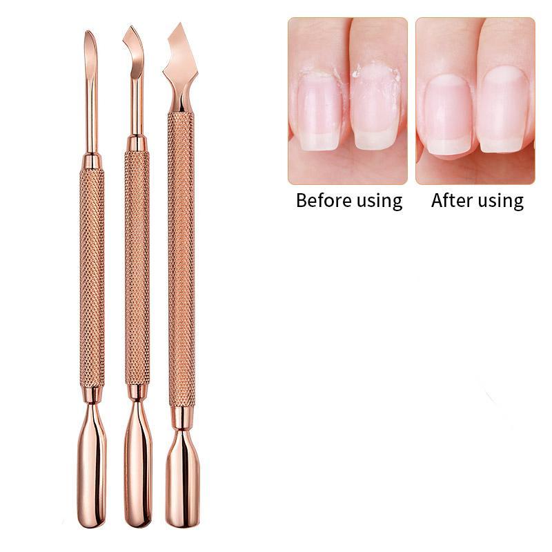 Stainless Steel Cuticle Pusher & Nail Polish Remover, 7 Counts set Dual-ended Manicure & Pedicure Tool, Professional Nail Tools for Home & Salon Use