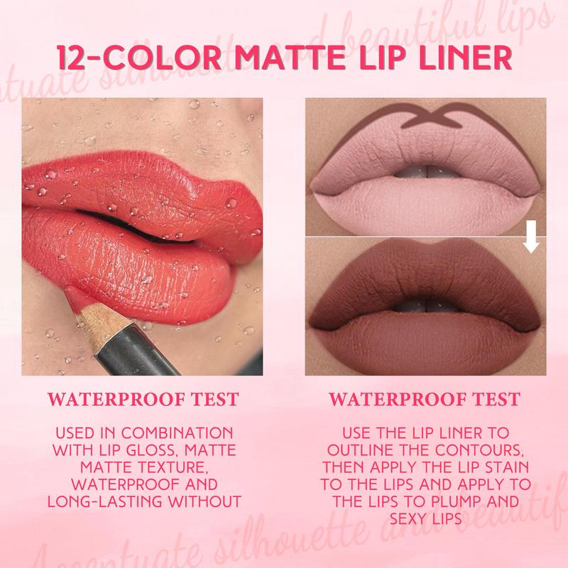 Long Lasting Matte Lip Liner, Waterproof Easy Coloring Lip Liner Pencil, Girls and Women Makeup Accessories for All Occasions Lip Makeup