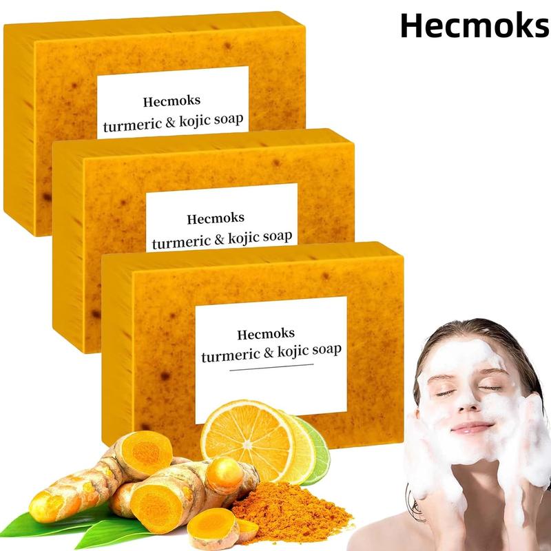 Hecmoks Turmeric & Kojic Acid Brightening Soap, Dark Spot Remover, Soap Body Care Body Wash Lemon Flawless Organic Cleansing Moisturizing