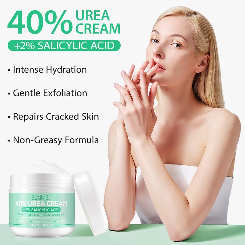 ELAIMEI Urea Cream 40% for Feet Plus 2% Salicylic Acid - Foot & Hand Cream with Tea Tree & Aloe Vera for Deep Moisturizing, Hydrate, Callus Remover, 5.29 oz