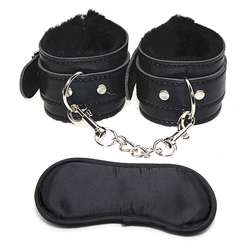 Soft Comfortable PU  Leather Handcuffs Wrist Cuffs and Blindfold Eye Mask