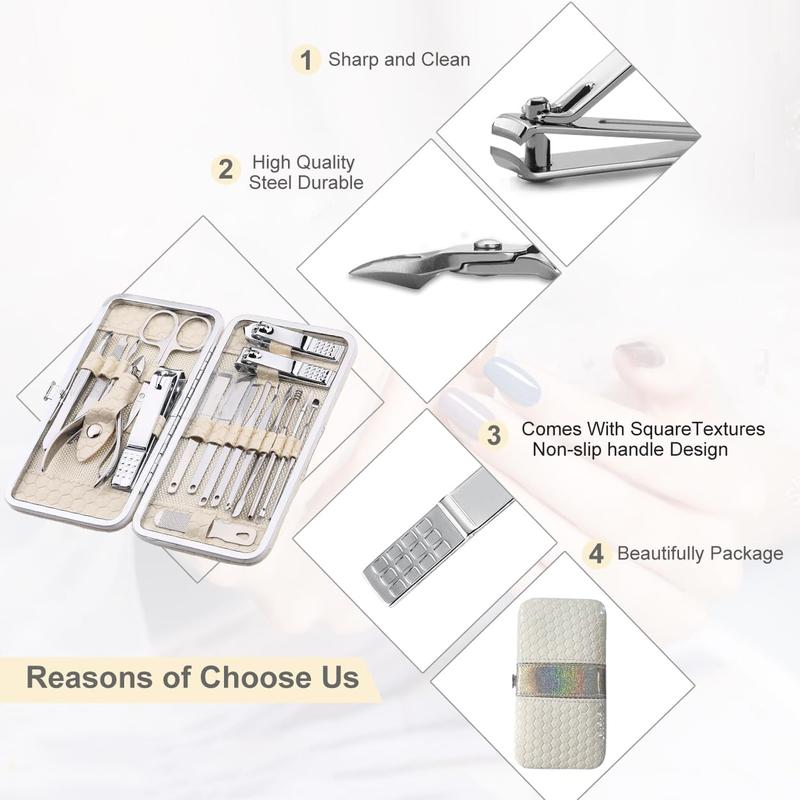 Clippers set for Men and Womens Gift Manicure Set 18 count Stainless Steel Manicure Kit, Care Tools with Luxurious Travel Case