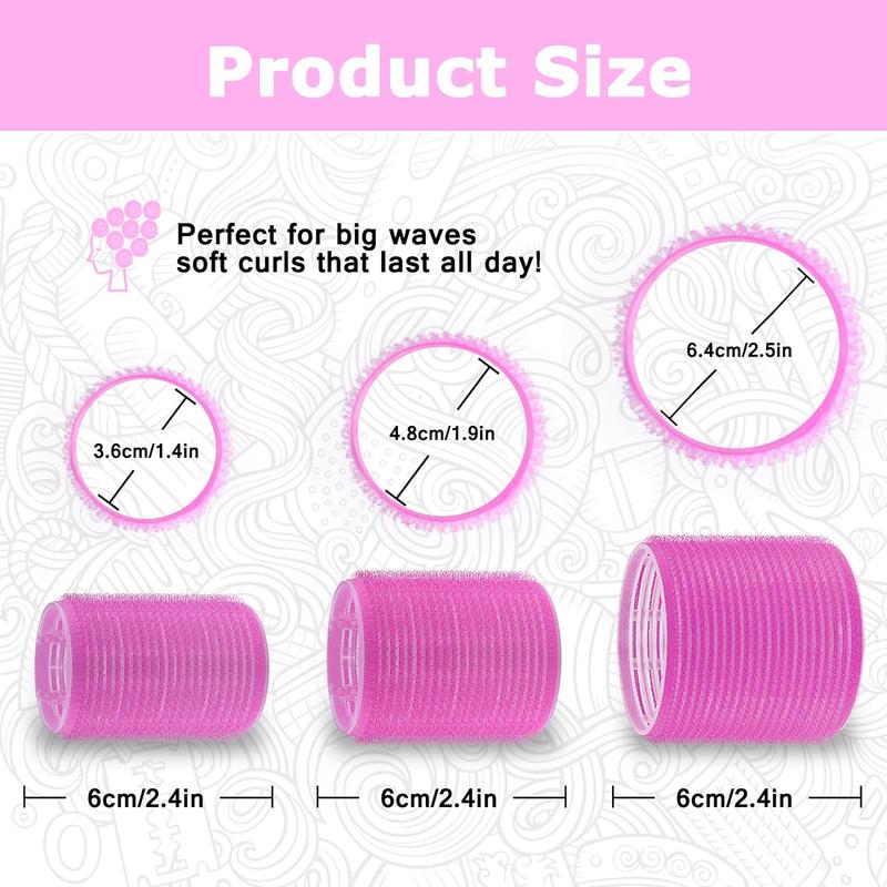 Self grip hair roller set,18 count,Hair rollers with hair roller clips and comb,Salon hairdressing curlers,DIY Hair Styles, 3 Sizes Rose red Hair Rollers in 1 set