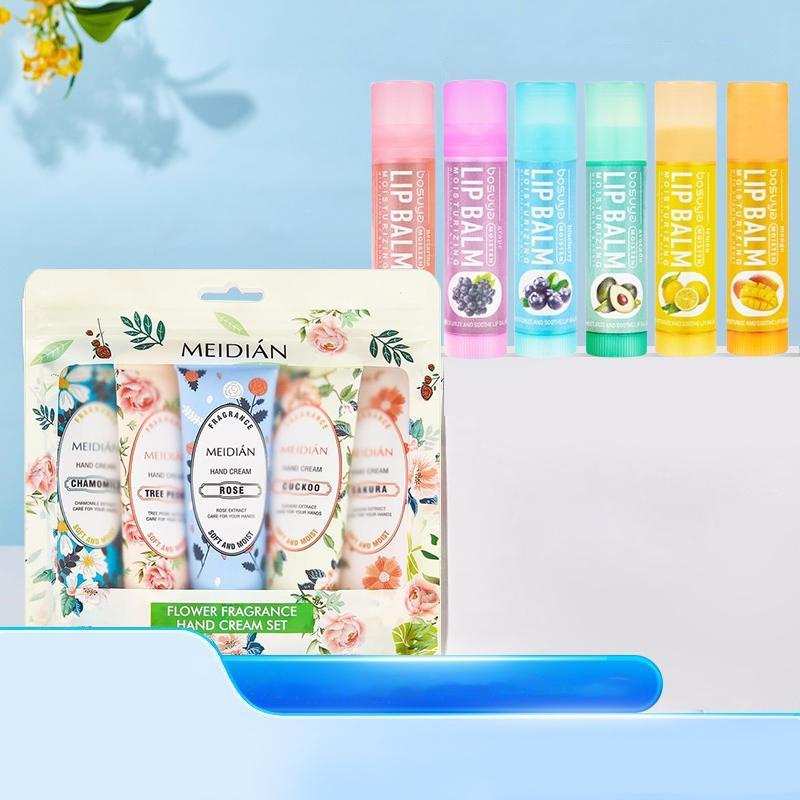 11pcs scented hand cream, fruity lipstick to improve hand and lip dryness, small package, easy to carry, various flavors