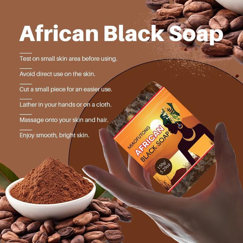 AMOCOCO Handmade African Black Soap - Natural Soap with Shea Butter and Aloe Vera, Body Cleaning  Face Cleaning Bath Soap Body Care Cleanser