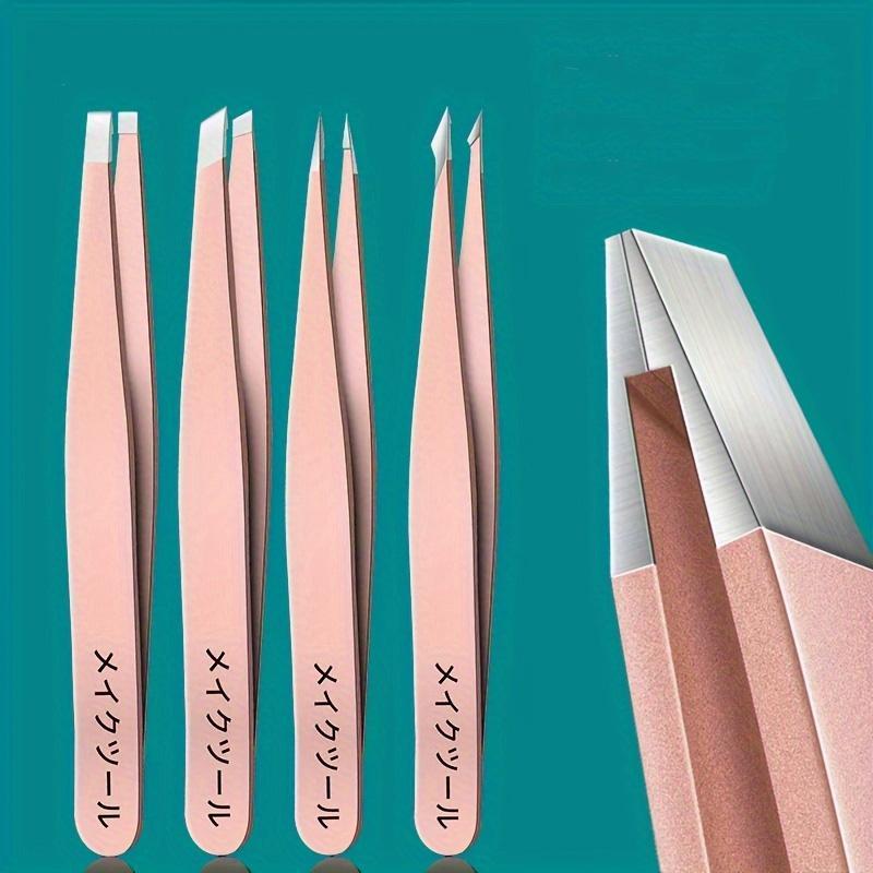 Stainless Steel Tweezers Set, 4 Counts set Precision Tweezers for Eyebrows, Facial Hair Removal Tool, Makeup Tool for Women