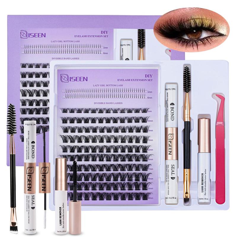 Christmas Individual False Eyelashes Kit, 1 Box D Curl Eyelashes Cluster with Eyelash Extension Glue & Eyelash Remover & Brush & Tweezers, Eyelash Extension Kit for Women & Girls, Fall Gift