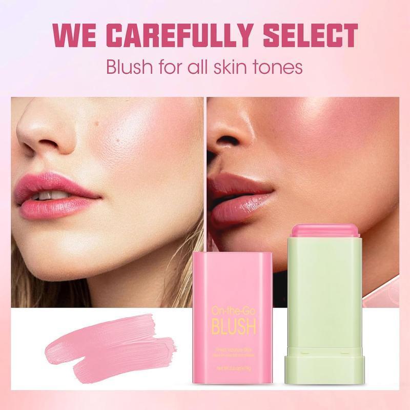 Suitable for eyes, lips, cheeks Creamy Blush Stick,2-in-1 Cream BlushStick,Cheek and Lip Tint,WaterproofHydrating Solid Natural Moisture SmoothBlendable Matte Finish Face BlushMakeup Pink Cosmetic Moisturize blush topper