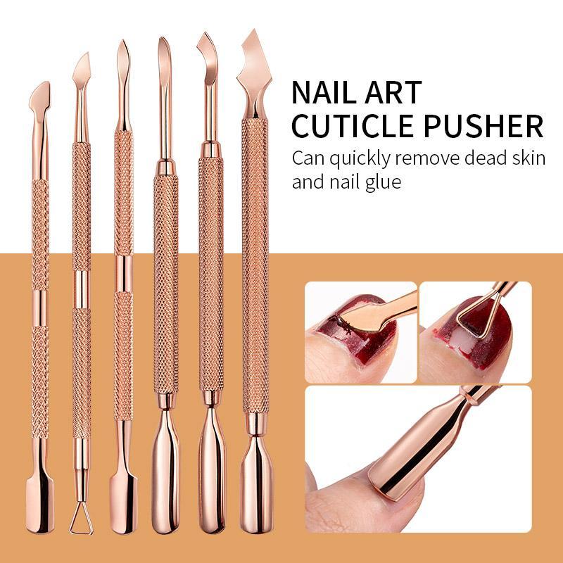 Stainless Steel Cuticle Pusher & Nail Polish Remover, 7 Counts set Dual-ended Manicure & Pedicure Tool, Professional Nail Tools for Home & Salon Use