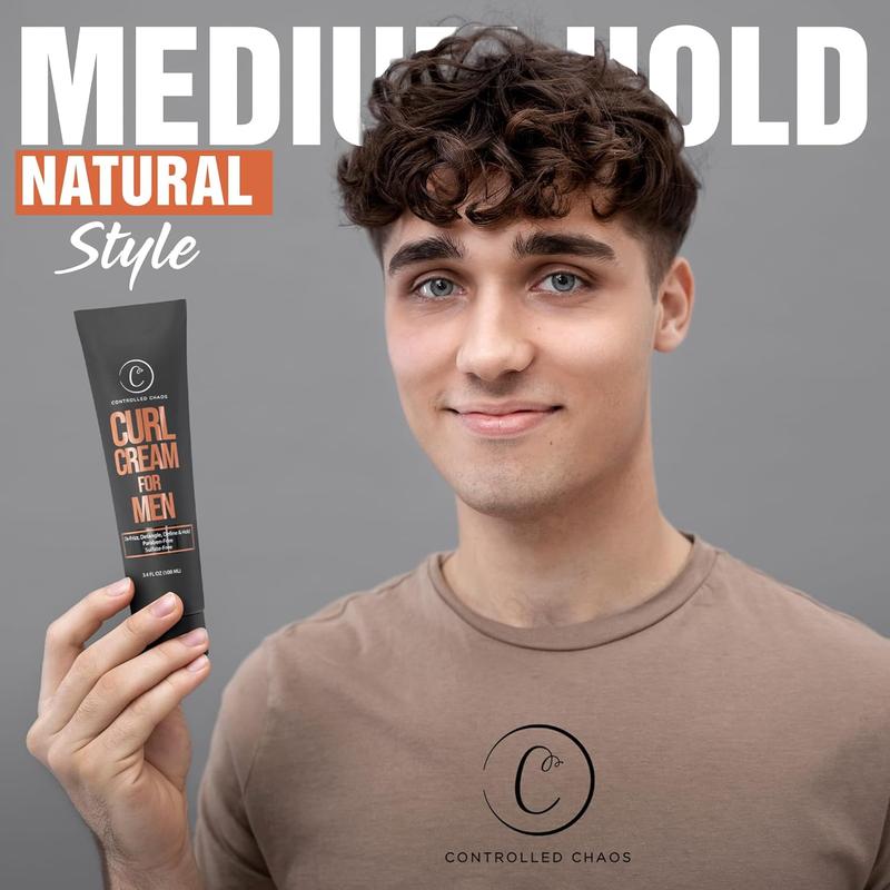 Controlled Chaos Curl Cream for Men – Style wavy & curly hair with shea butter, jojoba, coconut oil. Anti-frizz, smooth, sulfate-free!  (3.4 oz)