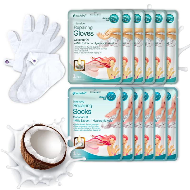 Intensive Repairing Masks 12pk for Hand and Foot - 6 Glove & 6 Socks Dry Hand, Dry & Cracked Heel to Toe