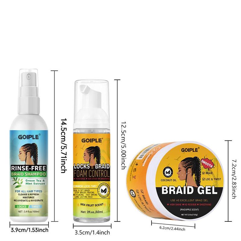 Hair Braiding Kit, 1 Set Hair Braiding Foam Control & Leave-in Shampoo & Gel, Professional Hair Styling Product for Women & Girls