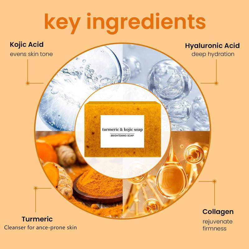 Lemon Turmeric & Kojic Acid Soap Bar, Facial and Body Cleansing, Daily Skin Cleansing Soap Bar, Suitable for Both Men and Women, Moisturizing and Mild Kojic Acid Soap Bar, Comes with Soap Bag Body Care Cleanser