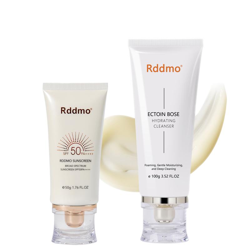 Rddmo Facial Cleanser & Sunscreen, Oil-Free Face Wash, Ultra Sheer SPF 50 Sunscreen Lotion, Sport Face Sunscreen, Water Resistant, Non-Greasy, Skincare Set for All Skin Types