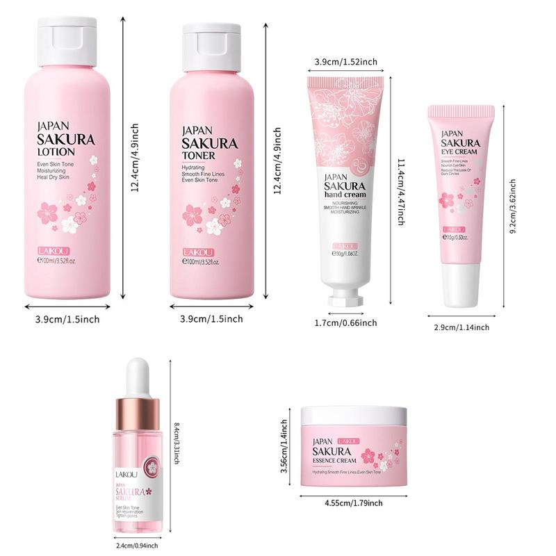 Sakura Facial Care Set (8 Counts set), Cleanser & Eye Cream & Essence & Toner & Lotion & Lip Mask & Face Cream & Hand Cream, Skin Care Kit for Women