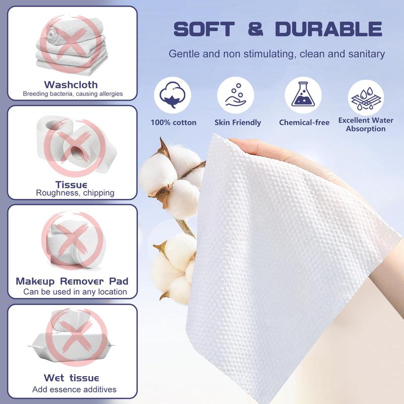 Disposable Face Towel, 100 Count Face Clean Towels, for Washing Soft Cotton Dry Wipes Facial Cloths Towelettes for Washing and Drying, Facial Tissue for Cleansing, Skincare and Makeup Remover Deep Cleansing Pearl Smooth Comfort