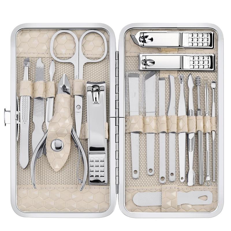 Clippers set for Men and Womens Gift Manicure Set 18 count Stainless Steel Manicure Kit, Care Tools with Luxurious Travel Case