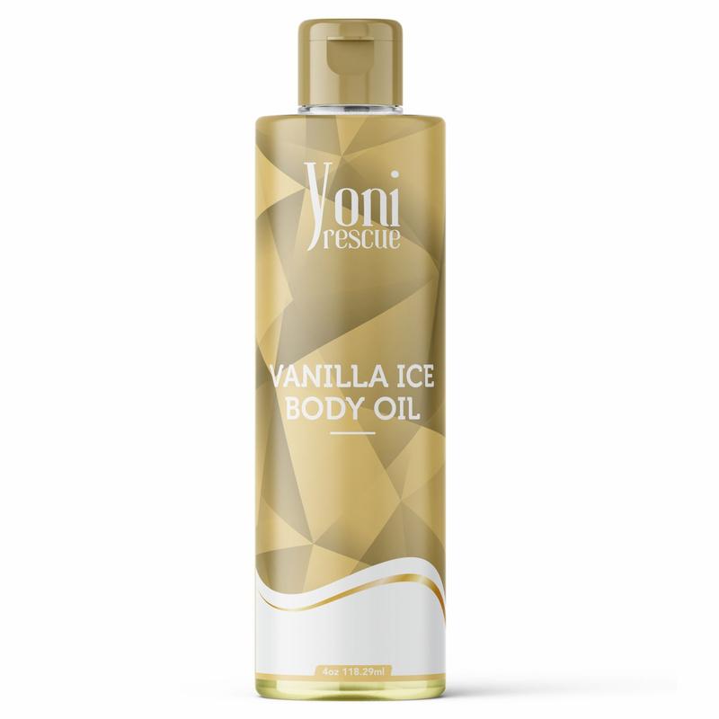 Vanilla Ice Body Oil, 4oz, with Apricot, Jojoba, Avocado Oils & Vitamin E Oil, Fast-Absorbing, Nourishes and Hydrates Skin, Skin Repair, Body Care, Ideal for All Skin Types, Vanilla Fragrance Moisturizer by Yoni Rescue body oil