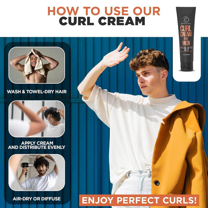 Controlled Chaos Curl Cream for Men – Style wavy & curly hair with shea butter, jojoba, coconut oil. Anti-frizz, smooth, sulfate-free!  (3.4 oz)