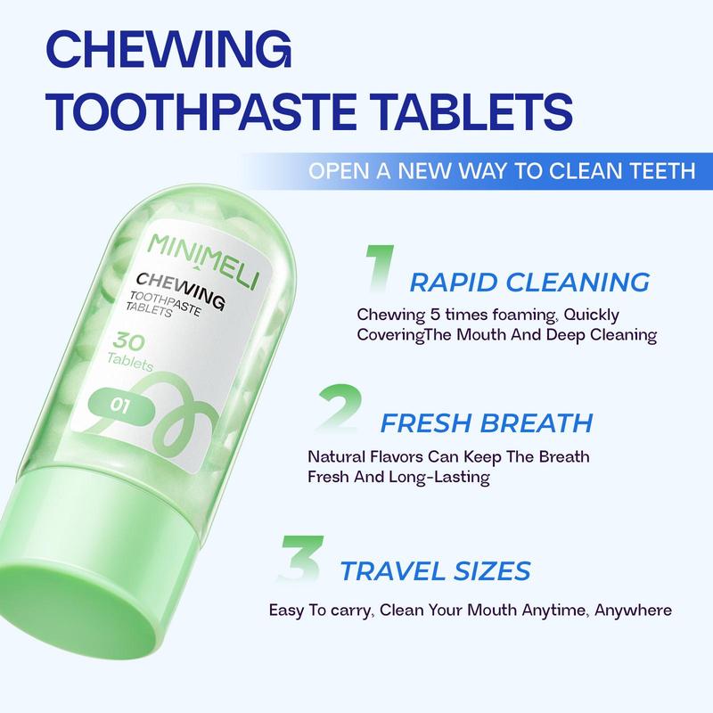 Fresh Chewing Toothpaste Tablets Set, Travel Friendly Toothpaste Tabs,Chewable Toothpaste Tablet,Mint&peach,Travel Mouthwash Tablets,Mint&peach,2 Bottles 60 Tablets