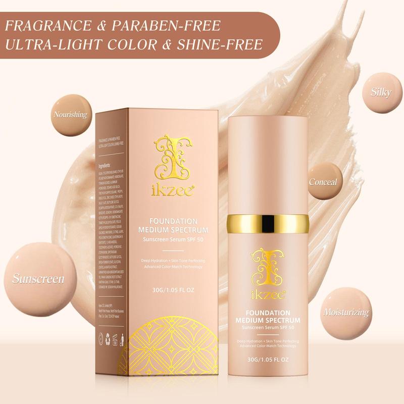 IKZEE FOUNDATION MEDIUM SPECTRUM-30g box, 4 in 1 color changing liquid foundation for face makeup, full coverage, moisturizing formula, face beauty, suitable for daily use - holiday gift, send mother, wife, girlfriend, friend