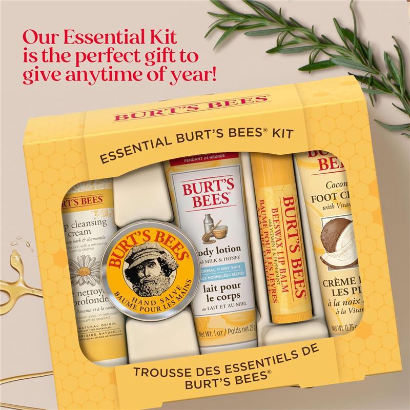 Burt's Bees Christmas Gifts - 5 Travel Size Stocking Stuffers Set - Original Lip Balm, Cleansing Cream, Hand Salve & Deep Cleansing Luxury Nourishing